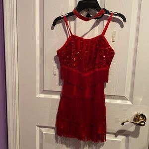 Dance costume in red with fringe